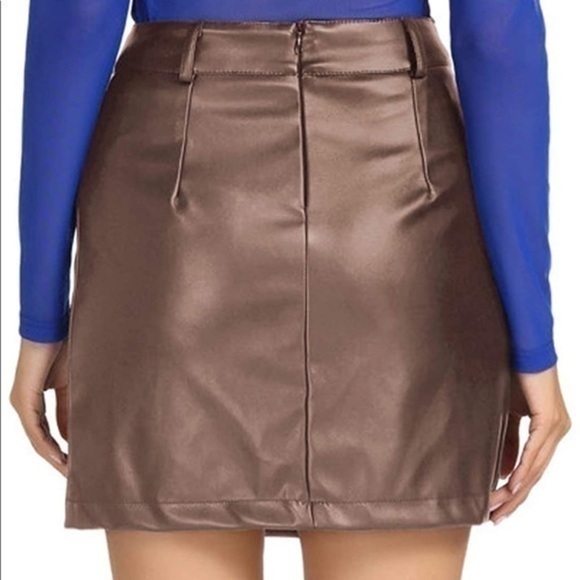 Kate Kasin Brown vegan Leather Mini Skirt Medium - Picture 4 of 13